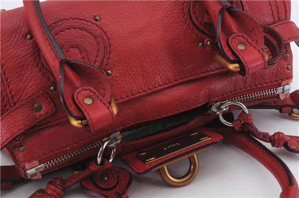 Authentic Chloe Paddington Leather Shoulder Hand Bag Red 7400D