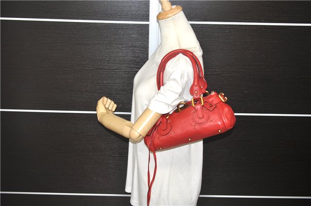 Authentic Chloe Paddington Leather Shoulder Hand Bag Red 7400D