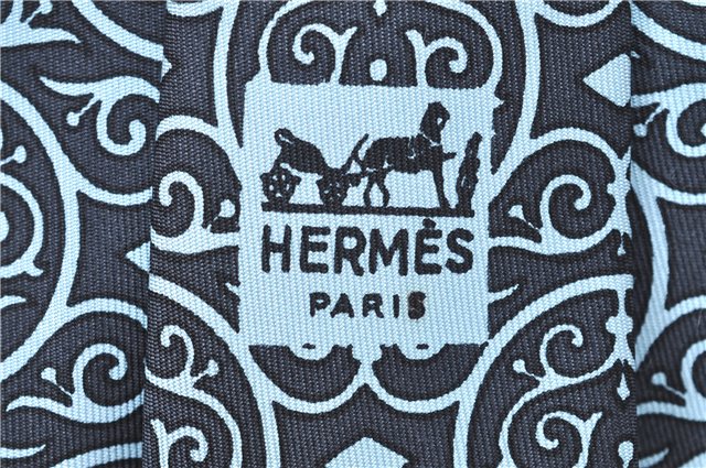 Authentic HERMES Tie Necktie Pattern Silk Light Blue Box 7402B