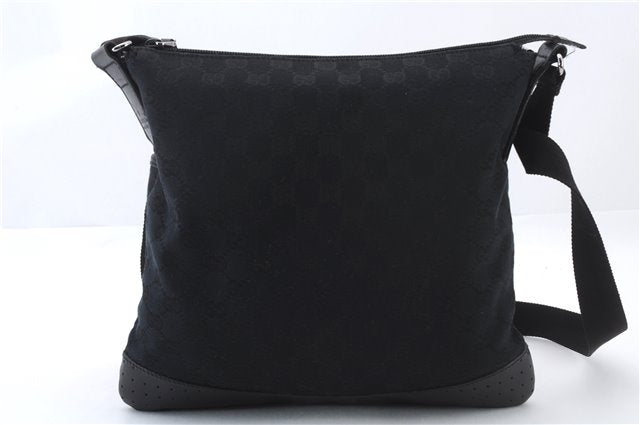 Auth GUCCI Shoulder Cross Body Bag GG Canvas Punching Leather 145857 Black 7402C