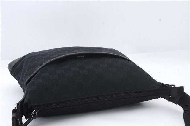 Auth GUCCI Shoulder Cross Body Bag GG Canvas Punching Leather 145857 Black 7402C