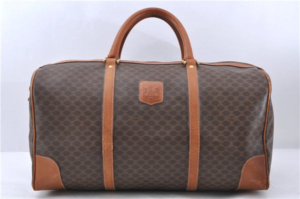 Auth CELINE Macadam Blason Pattern Travel Boston Bag PVC Leather Brown 7403C