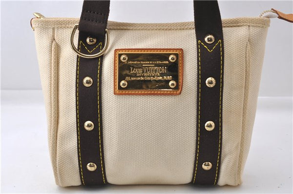 Authentic Louis Vuitton Antigua Cabas PM Hand Bag White Brown M40039 LV 7405D