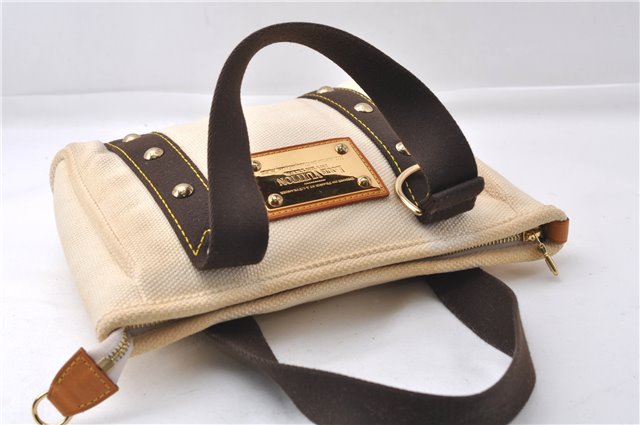 Authentic Louis Vuitton Antigua Cabas PM Hand Bag White Brown M40039 LV 7405D