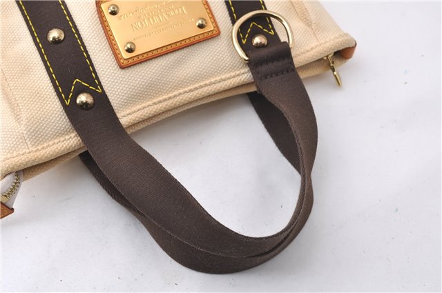 Authentic Louis Vuitton Antigua Cabas PM Hand Bag White Brown M40039 LV 7405D