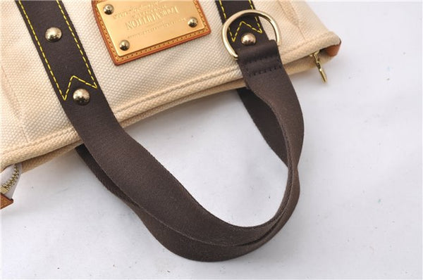 Authentic Louis Vuitton Antigua Cabas PM Hand Bag White Brown M40039 LV 7405D