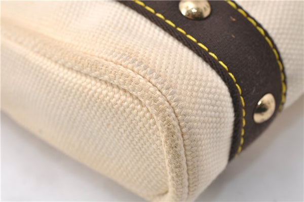 Authentic Louis Vuitton Antigua Cabas PM Hand Bag White Brown M40039 LV 7405D