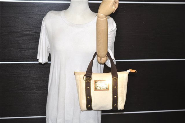 Authentic Louis Vuitton Antigua Cabas PM Hand Bag White Brown M40039 LV 7405D