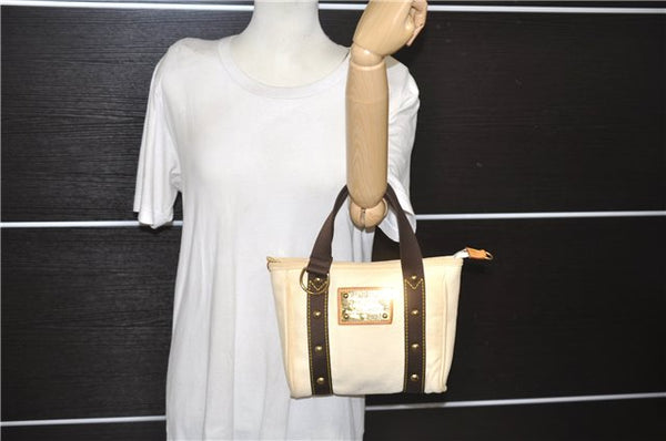 Authentic Louis Vuitton Antigua Cabas PM Hand Bag White Brown M40039 LV 7405D