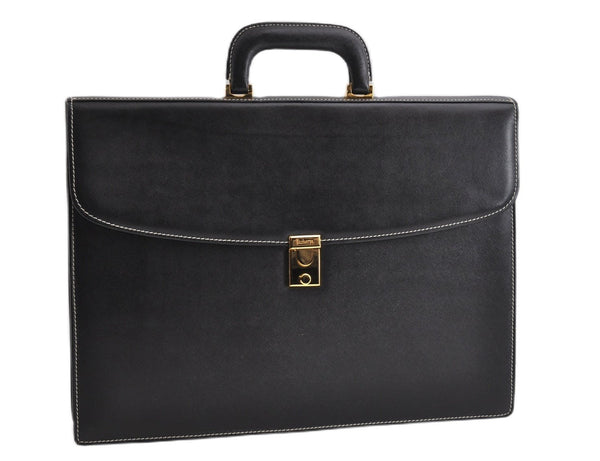 Authentic Burberrys Vintage Leather Business Briefcase Black 7405F