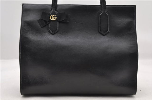 Authentic GUCCI GG Ribbon Shoulder Tote Bag Leather 440055 Black 7406C