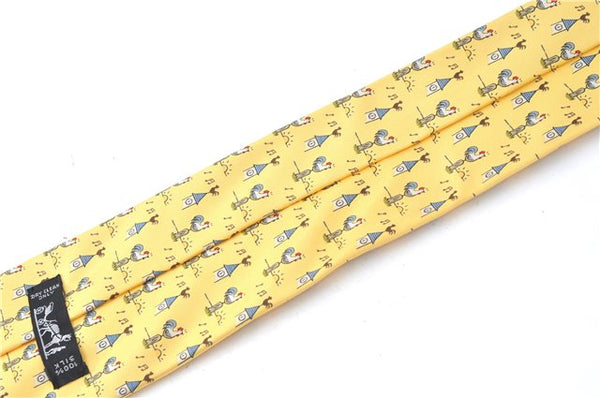 Authentic HERMES Necktie Chicken Home Pattern Silk Yellow Box 7408B