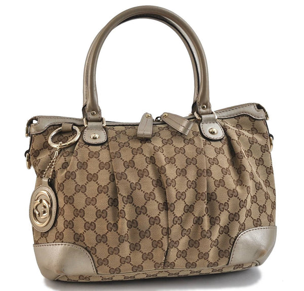 Auth GUCCI Sukey 2Way Shoulder Hand Bag GG Canvas Leather 247902 Brown 7417C