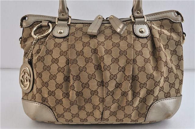 Auth GUCCI Sukey 2Way Shoulder Hand Bag GG Canvas Leather 247902 Brown 7417C