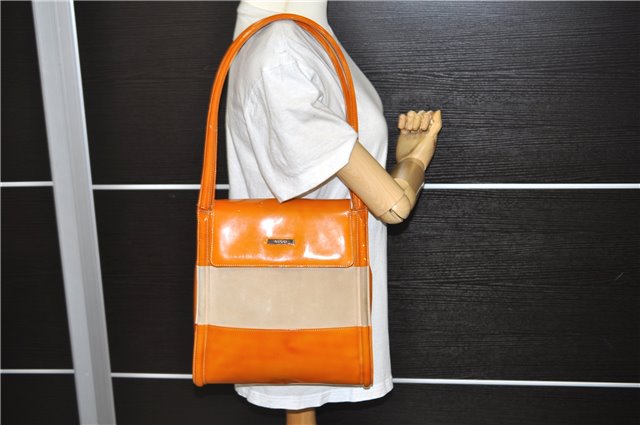 Authentic GUCCI Shoulder Hand Bag Purse Enamel Suede Orange Junk 7419C