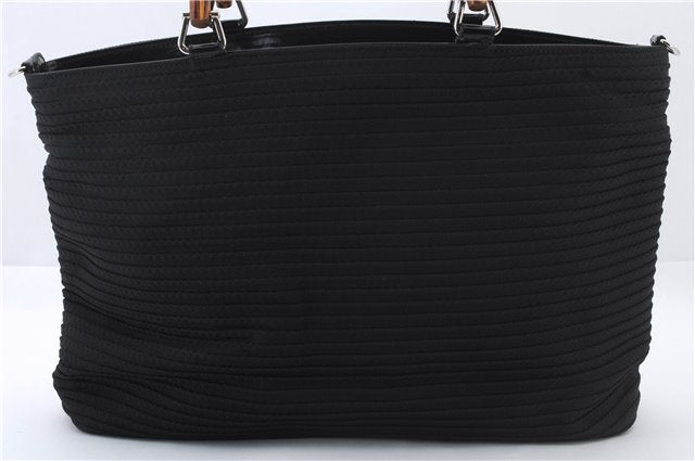 Authentic GUCCI Bamboo Tote Hand Bag Nylon Leather Black 7422C