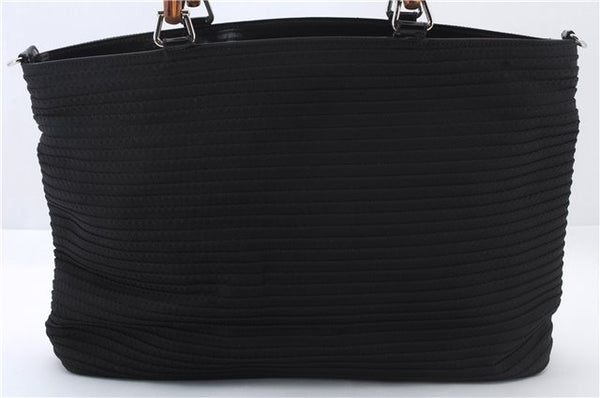 Authentic GUCCI Bamboo Tote Hand Bag Nylon Leather Black 7422C