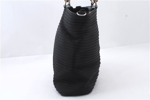Authentic GUCCI Bamboo Tote Hand Bag Nylon Leather Black 7422C