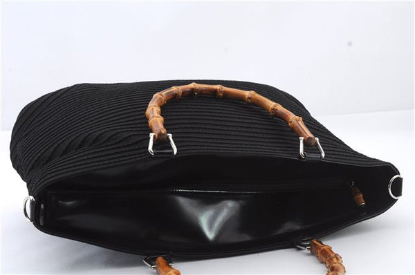 Authentic GUCCI Bamboo Tote Hand Bag Nylon Leather Black 7422C