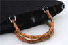 Authentic GUCCI Bamboo Tote Hand Bag Nylon Leather Black 7422C