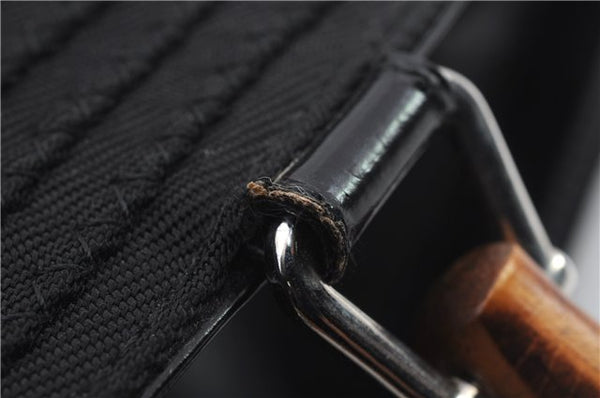 Authentic GUCCI Bamboo Tote Hand Bag Nylon Leather Black 7422C