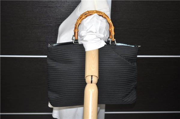 Authentic GUCCI Bamboo Tote Hand Bag Nylon Leather Black 7422C