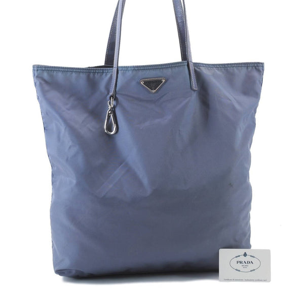 Authentic PRADA Nylon Leather Tote Hand Bag Light Blue 7423C