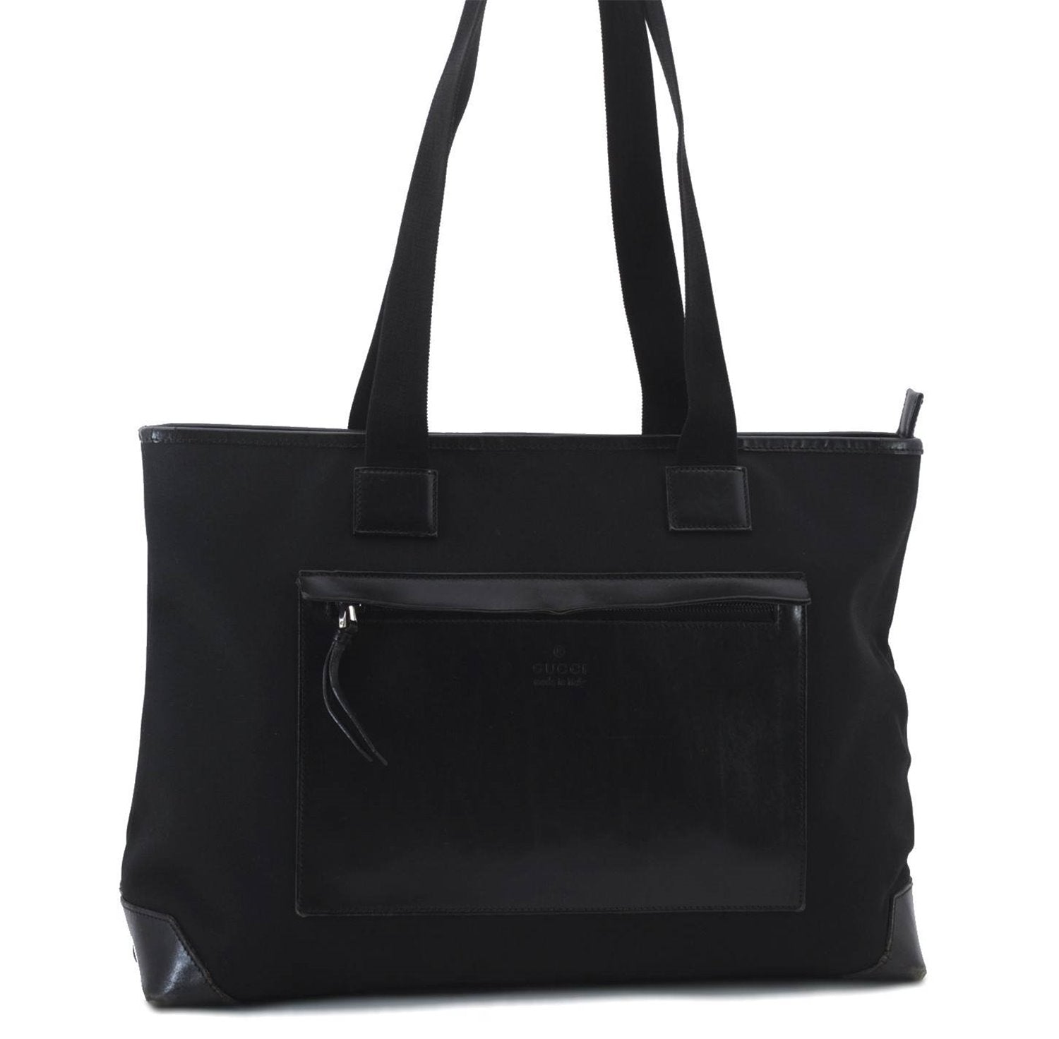 Authentic GUCCI Shoulder Tote Bag Purse Nylon Leather 0190426 Black 7440C