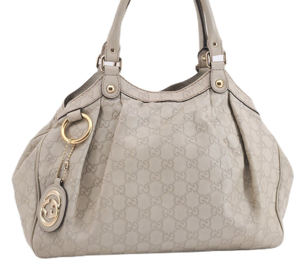 Authentic GUCCI Guccissima Sukey Shoulder Tote Bag GG Leather 211944 Ivory 7445E
