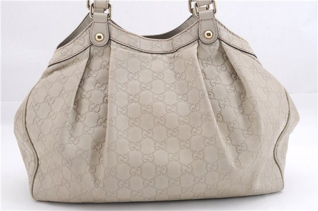 Authentic GUCCI Guccissima Sukey Shoulder Tote Bag GG Leather 211944 Ivory 7445E