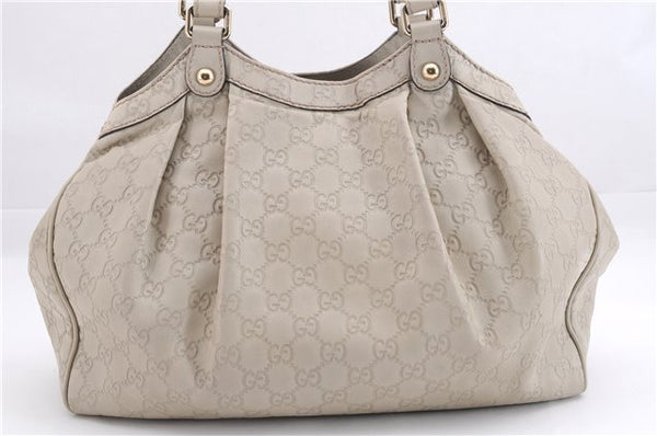 Authentic GUCCI Guccissima Sukey Shoulder Tote Bag GG Leather 211944 Ivory 7445E