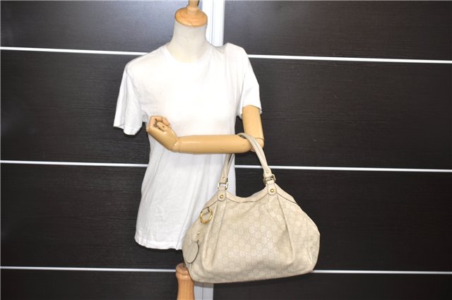 Authentic GUCCI Guccissima Sukey Shoulder Tote Bag GG Leather 211944 Ivory 7445E