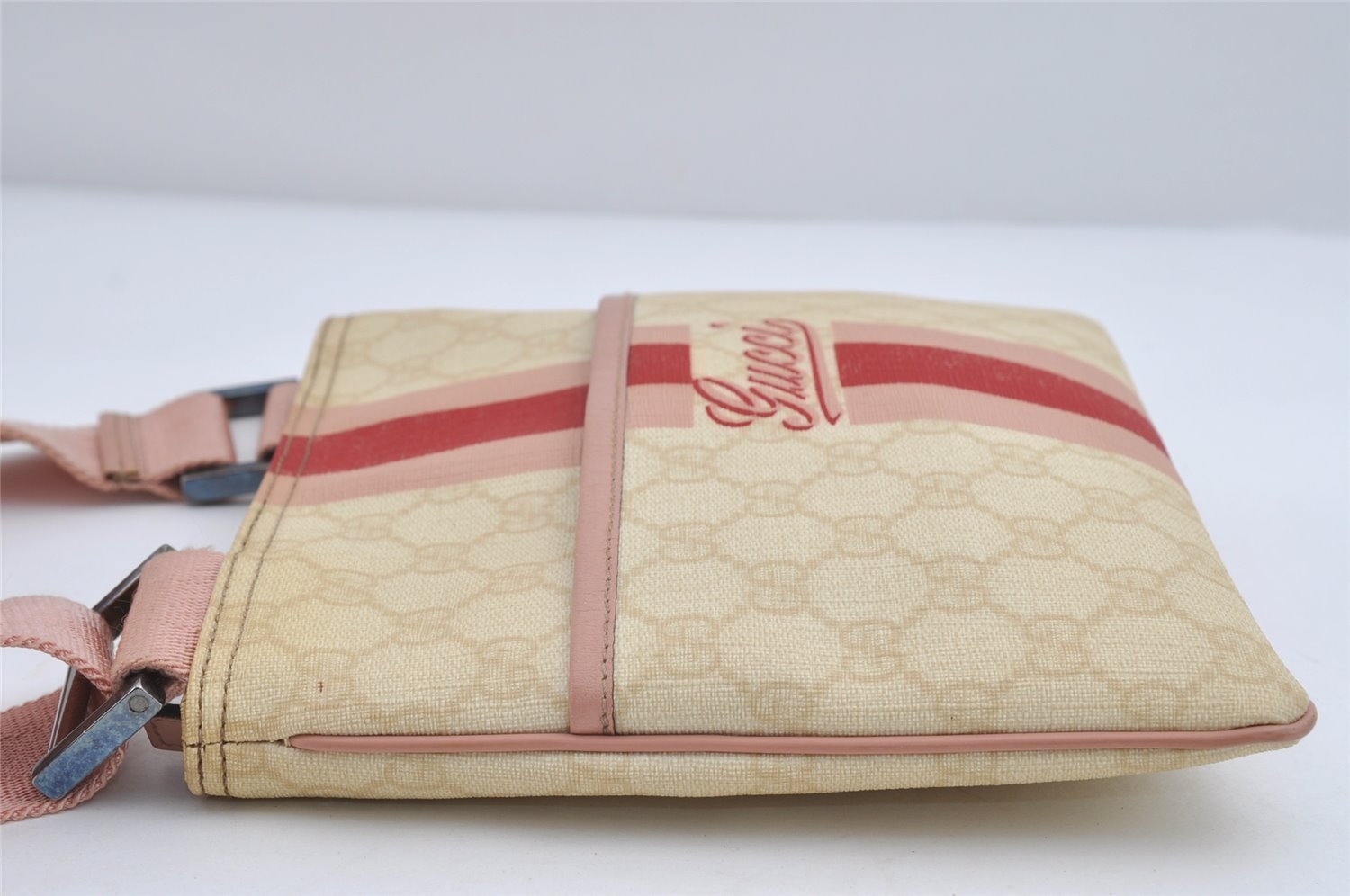 Authentic GUCCI Joy Line Shoulder Cross Bag GG PVC Leather 189817 White 7445I