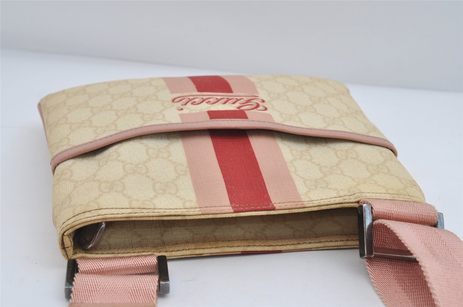 Authentic GUCCI Joy Line Shoulder Cross Bag GG PVC Leather 189817 White 7445I