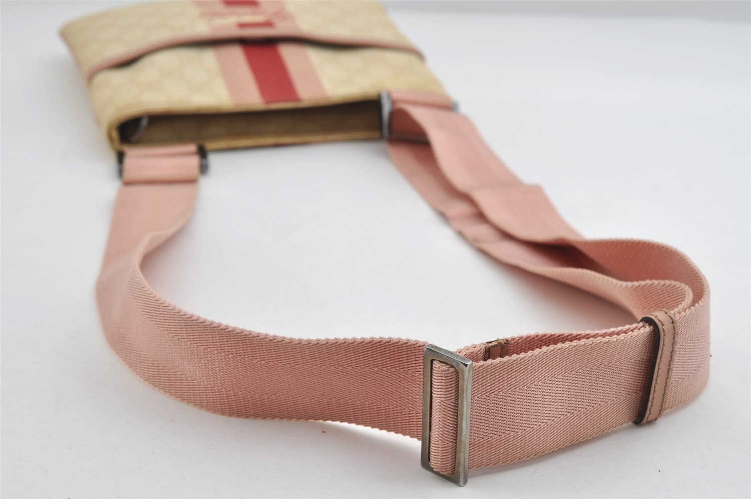 Authentic GUCCI Joy Line Shoulder Cross Bag GG PVC Leather 189817 White 7445I