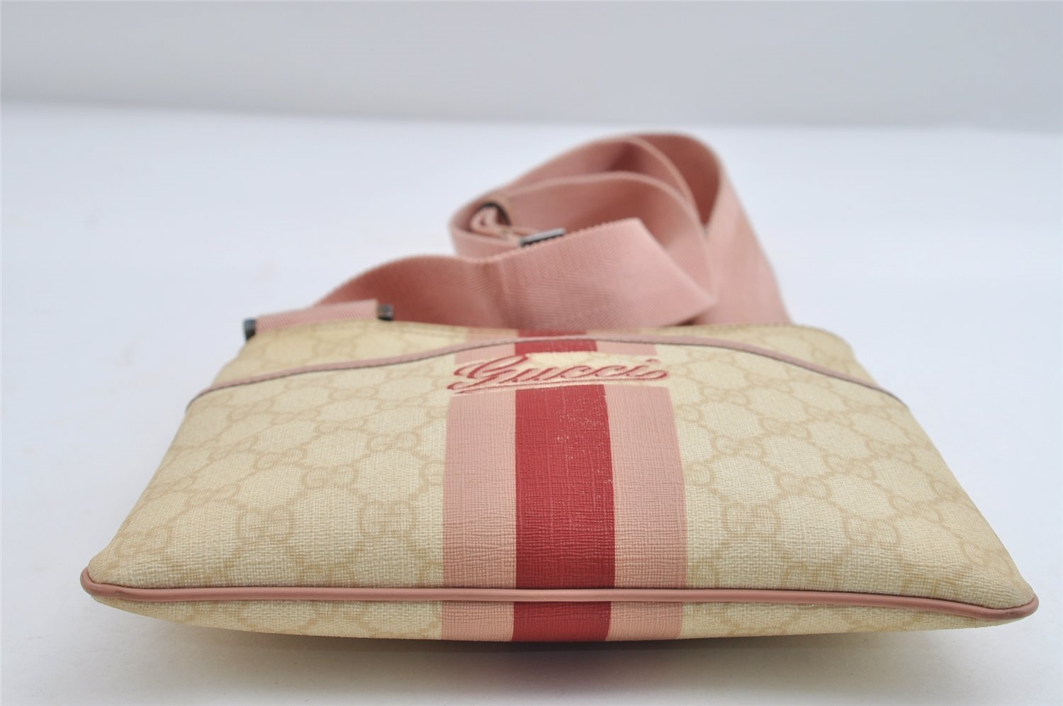 Authentic GUCCI Joy Line Shoulder Cross Bag GG PVC Leather 189817 White 7445I