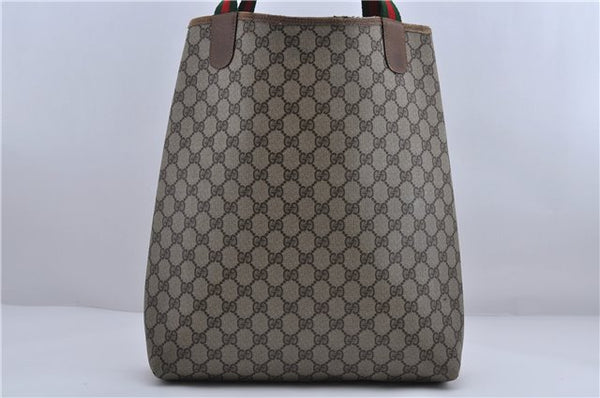 Authentic GUCCI Web Sherry Line Shoulder Tote Bag PVC Leather Brown 7455C