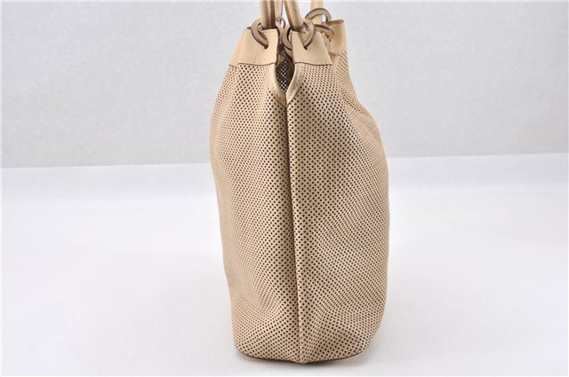 Authentic GUCCI Shoulder Tote Bag Punching Leather Suede 90644 Beige 7458F