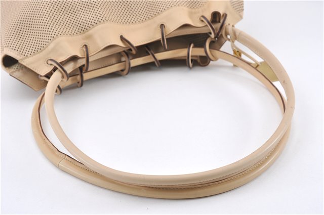 Authentic GUCCI Shoulder Tote Bag Punching Leather Suede 90644 Beige 7458F