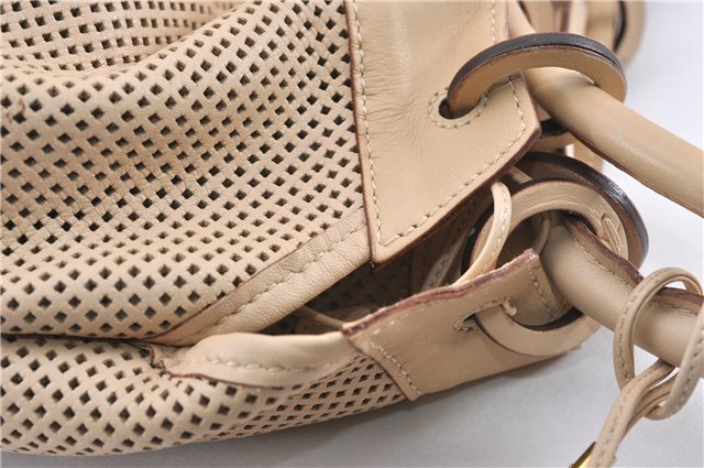 Authentic GUCCI Shoulder Tote Bag Punching Leather Suede 90644 Beige 7458F