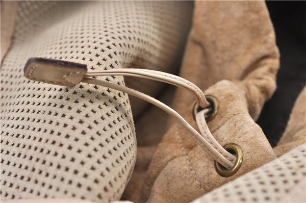 Authentic GUCCI Shoulder Tote Bag Punching Leather Suede 90644 Beige 7458F