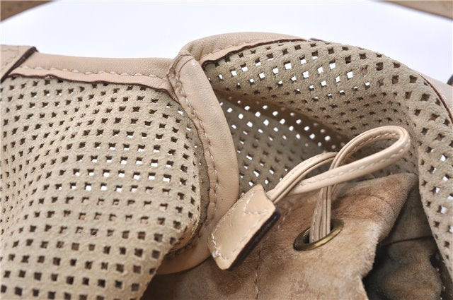 Authentic GUCCI Shoulder Tote Bag Punching Leather Suede 90644 Beige 7458F