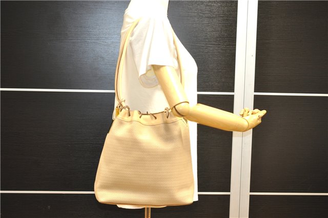 Authentic GUCCI Shoulder Tote Bag Punching Leather Suede 90644 Beige 7458F