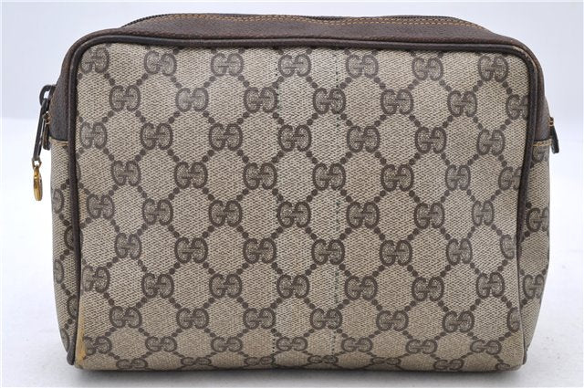 Authentic GUCCI Clutch Hand Bag Purse GG PVC Leather Brown 7465C