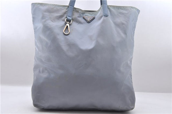 Authentic PRADA Nylon Leather Shoulder Tote Bag BN1068 Light Blue 7466C