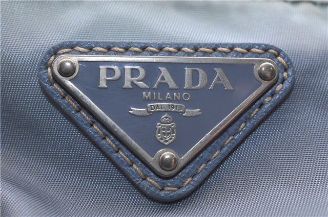 Authentic PRADA Nylon Leather Shoulder Tote Bag BN1068 Light Blue 7466C