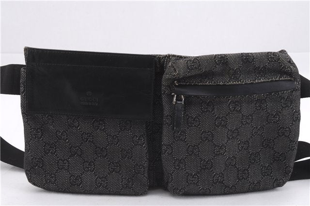 Authentic GUCCI Vintage Waist Body Bag Purse GG Canvas Leather 28566 Black 7481E