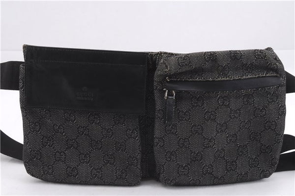 Authentic GUCCI Vintage Waist Body Bag Purse GG Canvas Leather 28566 Black 7481E