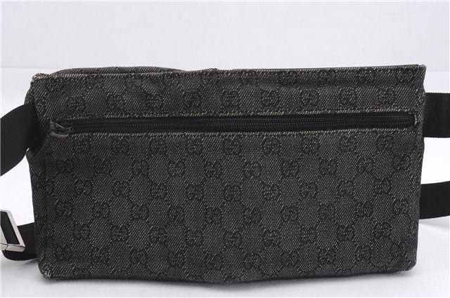 Authentic GUCCI Vintage Waist Body Bag Purse GG Canvas Leather 28566 Black 7481E