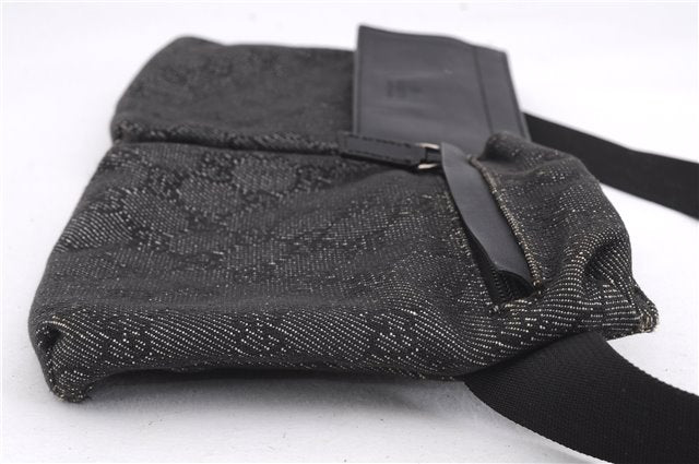Authentic GUCCI Vintage Waist Body Bag Purse GG Canvas Leather 28566 Black 7481E